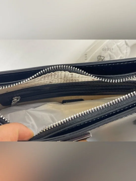 GUESS ARNELA Top Zip Small Black Patent Shoulder Bag NWT - Picture 10 of 12